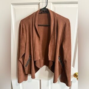 SHEIN Rust Open-Front Draped Suede-Texture Jacket XL